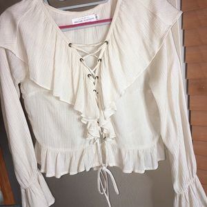 Cream Long Sleeve Tie front Blouse Sz Small